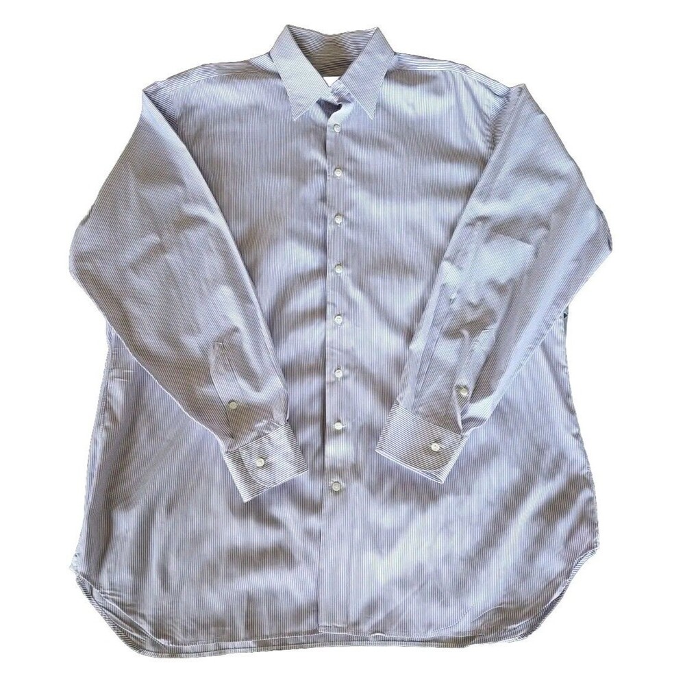 BERGDORF GOODMAN Tailored Purple Striped Dress Shirt Mens 16.5/36 Long Sleeve